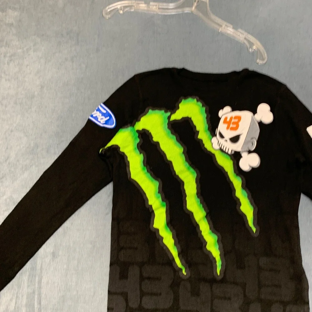 DC Shoes Monster Energy Shirt Small Black Long Sleeve Graphic Print Thermal Knit